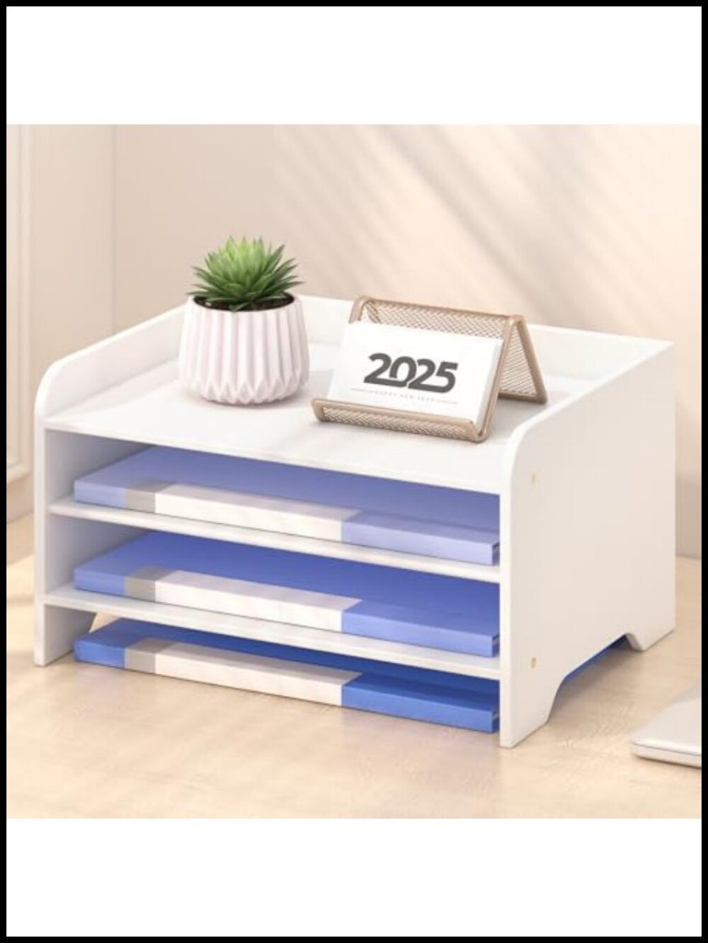Bamboo 3-Tier Paper Tray Desk Organizer File Mail Holder